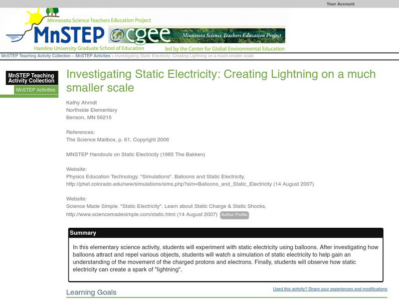 Serc: Investigating Static Electricity: Creating Lightning on Much Smaller Scale Lesson Plan
