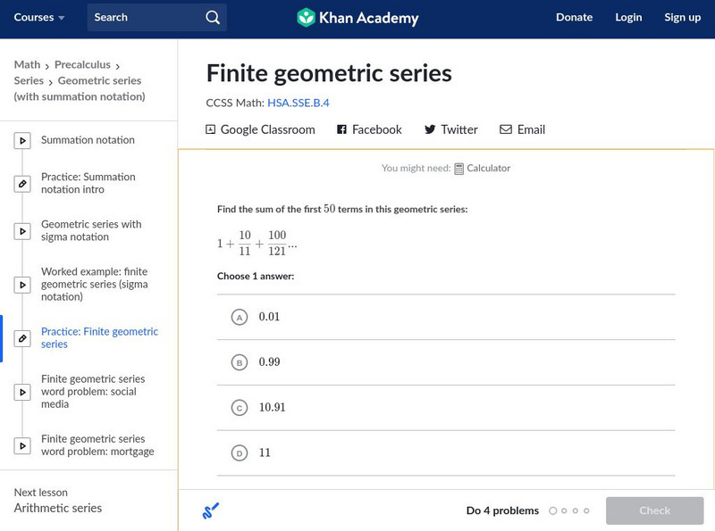 Khan Academy: Finite Geometric Series Unknown Type Khan Academy: Finite Geometric Series Unknown Type