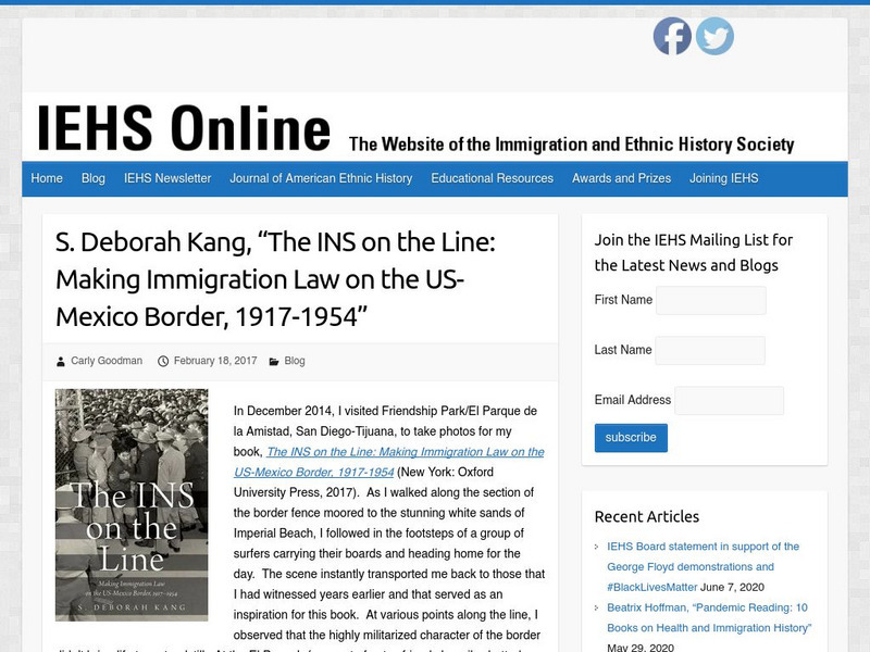 Iehs: S. Deborah Kang, Ins on the Line: Making Immigration Law on the Us Mexico Article Iehs: S. Deborah Kang, Ins on the Line: Making Immigration Law on the Us Mexico Article