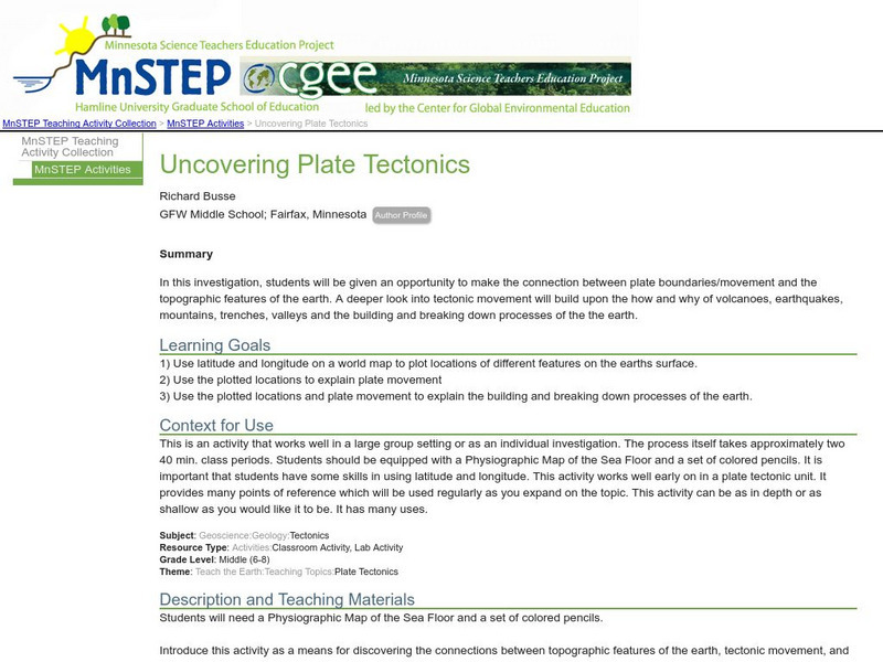 Serc: Uncovering Plate Tectonics Lesson Plan Serc: Uncovering Plate Tectonics Lesson Plan