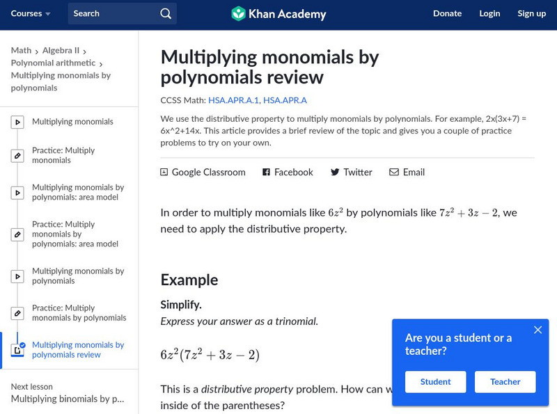 Khan Academy: Multiplying Monomials by Polynomials Review eBook Khan Academy: Multiplying Monomials by Polynomials Review eBook