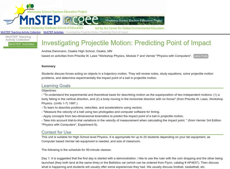 Serc: Investigating Projectile Motion: Predicting Point of Impact Lesson Plan