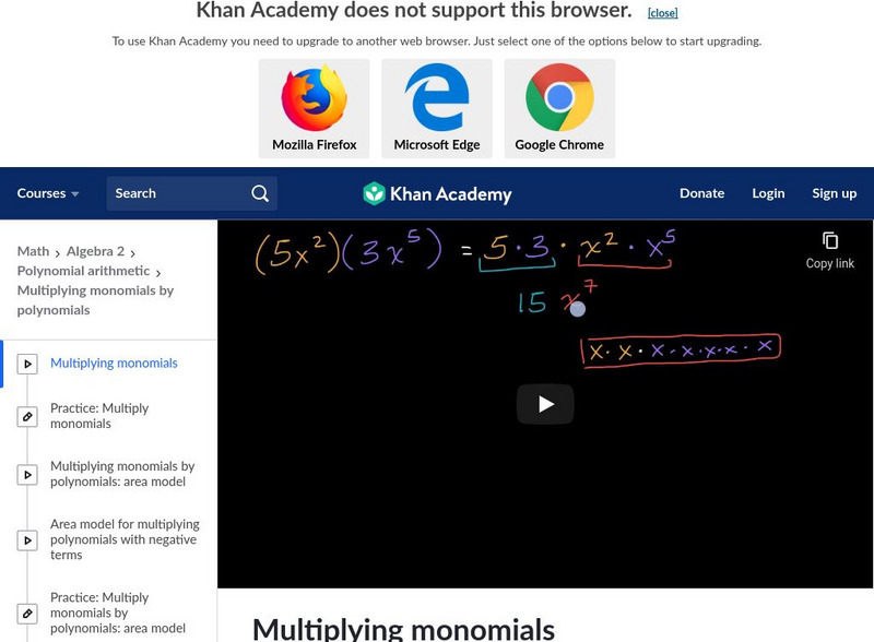 Khan Academy: Multiplying Monomials Instructional Video