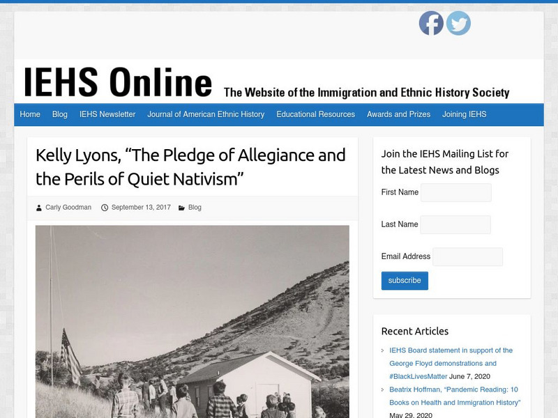 Iehs: Kelly Lyons, "The Pledge of Allegiance and the Perils of Quiet Nativism" Article Iehs: Kelly Lyons, "The Pledge of Allegiance and the Perils of Quiet Nativism" Article