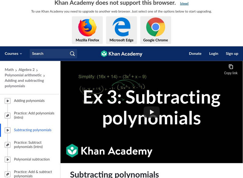 Khan Academy: Subtracting Polynomials Instructional Video