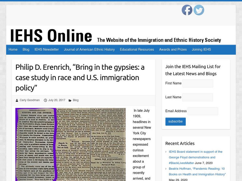 Iehs: Philip D. Erenrich, "Bring in the Gypsies: A Case Study in Race and u.s." Article Iehs: Philip D. Erenrich, "Bring in the Gypsies: A Case Study in Race and u.s." Article