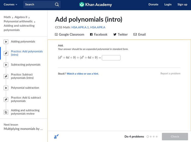 Khan Academy: Add Polynomials (Intro) Unknown Type