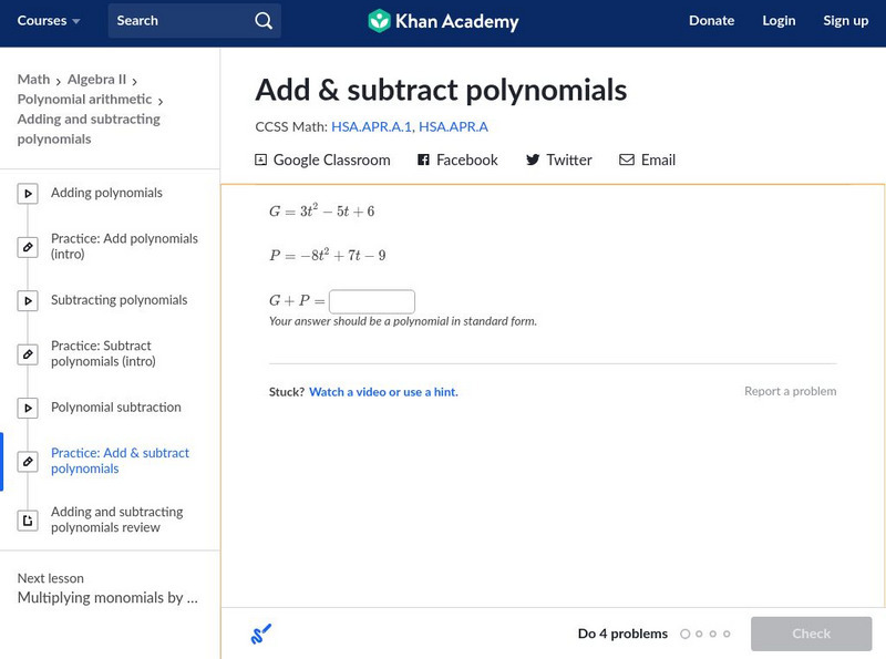 Khan Academy: Add and Subtract Polynomials Unknown Type Khan Academy: Add and Subtract Polynomials Unknown Type