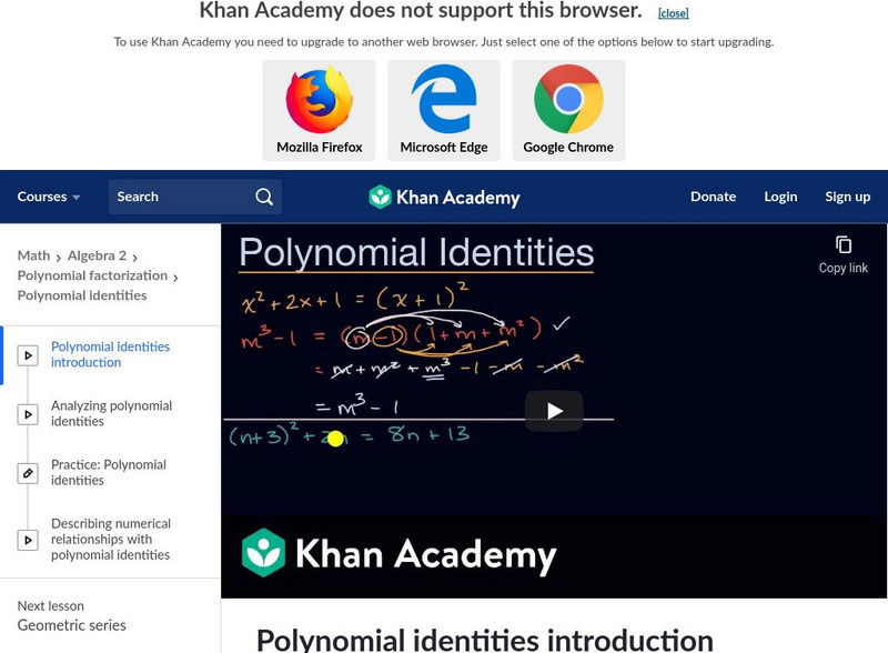 Khan Academy: Algebra Ii: Polynomial Identities Introduction Instructional Video