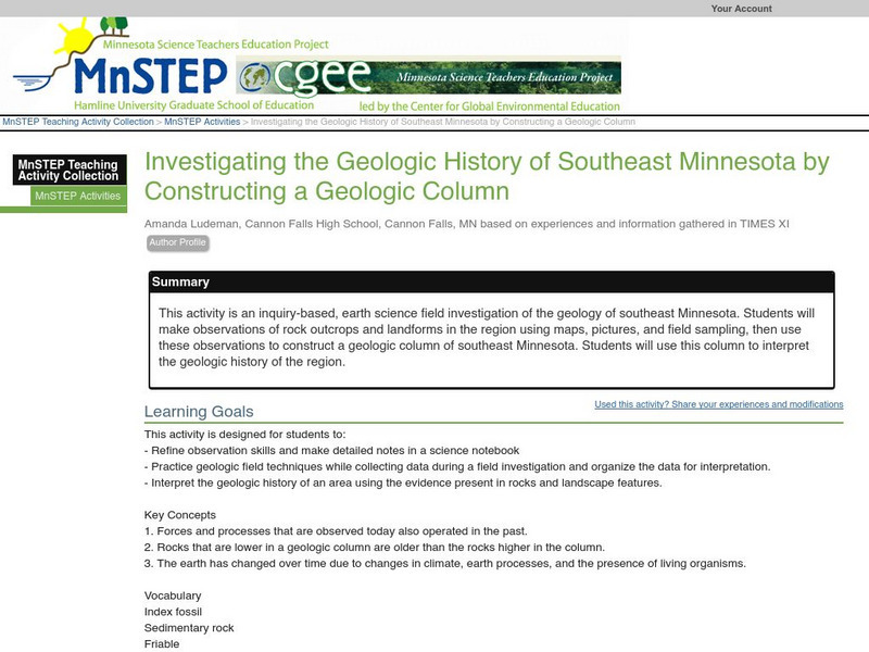 Serc: Investigating the Geologic History of Southeast Minnesota Lesson Plan Serc: Investigating the Geologic History of Southeast Minnesota Lesson Plan