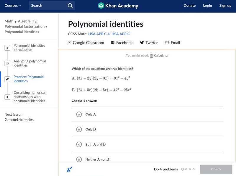 Khan Academy: Algebra Ii: Polynomial Identities Unknown Type Khan Academy: Algebra Ii: Polynomial Identities Unknown Type