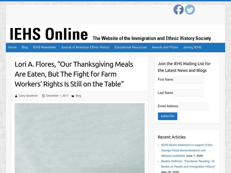Iehs: Lori A. Flores, "The Fight for Farm Workers' Rights Is Still on the Table" Article Iehs: Lori A. Flores, "The Fight for Farm Workers' Rights Is Still on the Table" Article