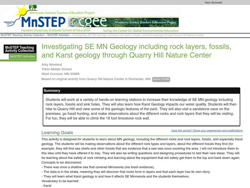 Serc: Investigating Se Mn Geology Incl Rock Layers, Fossils, and Karst Geology Lesson Plan Serc: Investigating Se Mn Geology Incl Rock Layers, Fossils, and Karst Geology Lesson Plan