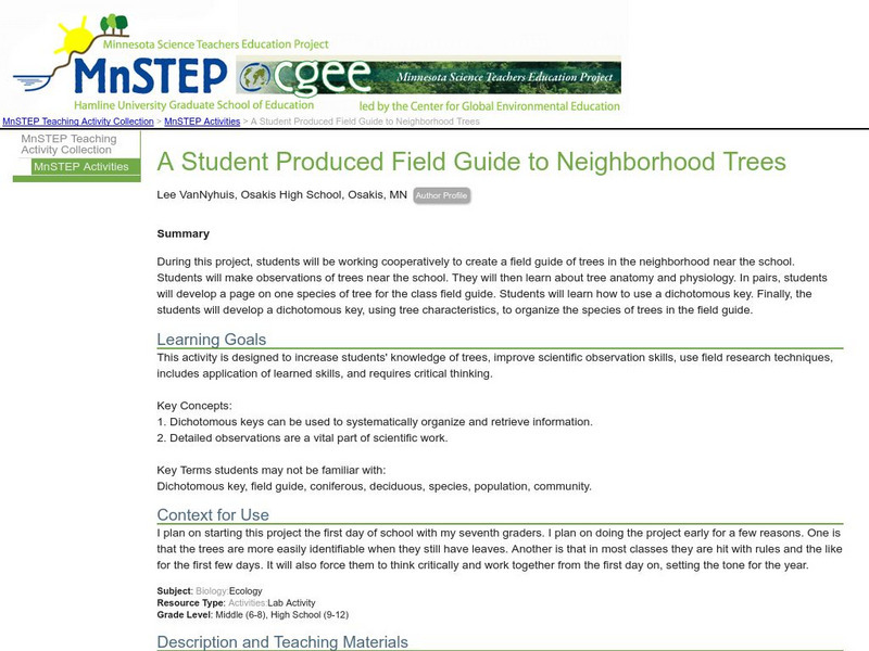 Serc: A Student Produced Field Guide to Neighborhood Trees Activity Serc: A Student Produced Field Guide to Neighborhood Trees Activity
