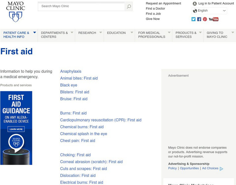Mayo Clinic: First Aid Website