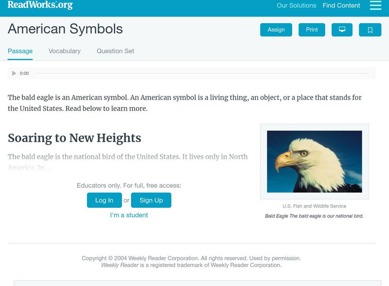 Read Works: American Symbols Passage & Question Set Activity Read Works: American Symbols Passage & Question Set Activity
