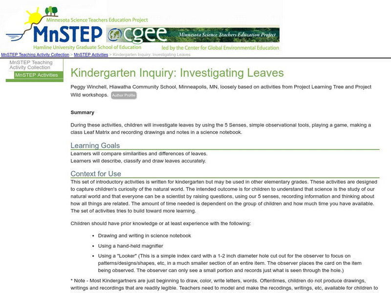 Serc: Kindergarten Inquiry: Investigating Leaves Activity Serc: Kindergarten Inquiry: Investigating Leaves Activity