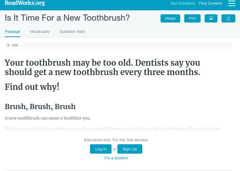 Read Works: Is It Time for a New Toothbrush? Activity Read Works: Is It Time for a New Toothbrush? Activity