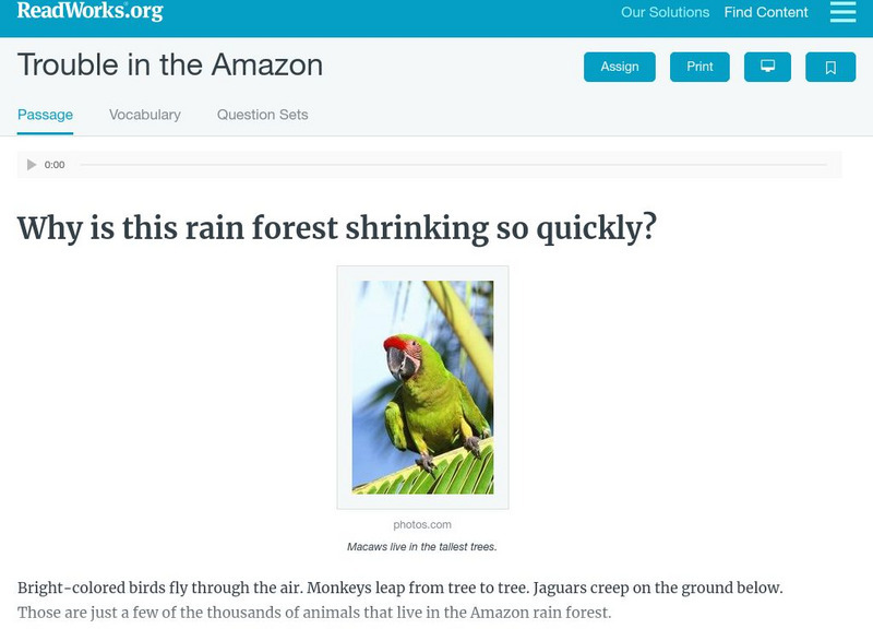 Read Works: Trouble in the Amazon Activity Read Works: Trouble in the Amazon Activity