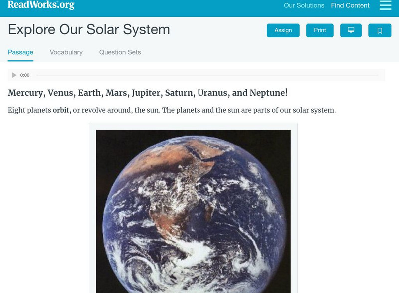 Read Works: Explore Our Solar System Activity Read Works: Explore Our Solar System Activity