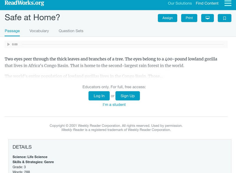 Read Works: Safe at Home Activity Read Works: Safe at Home Activity