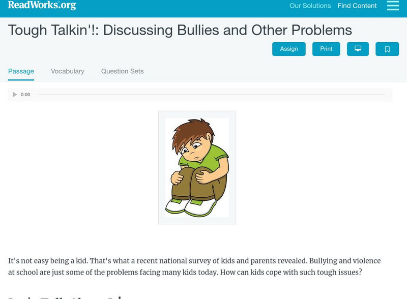 Read Works:tough Talkin'!: Discussing Bullies and Other Problems Activity Read Works:tough Talkin'!: Discussing Bullies and Other Problems Activity