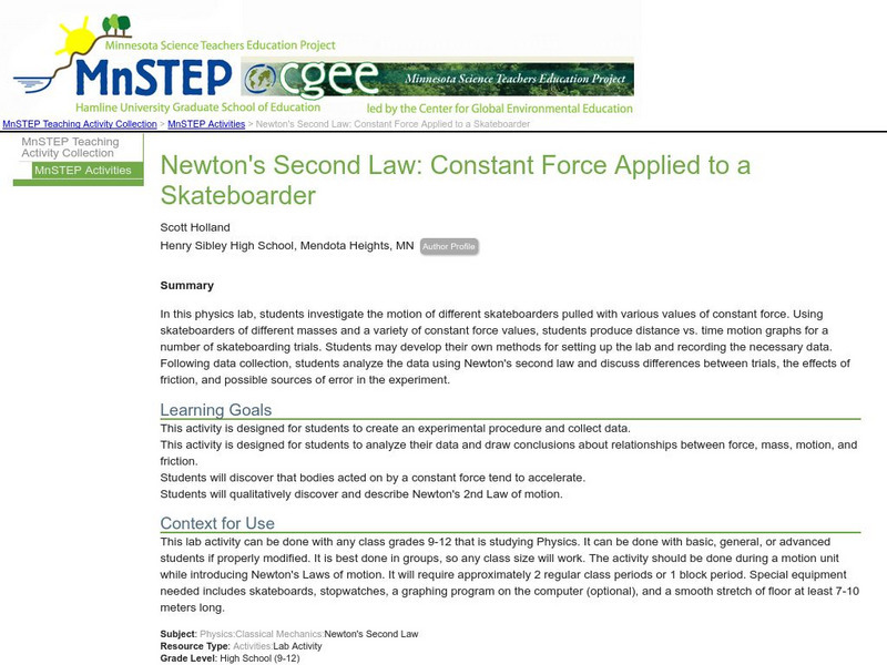 Serc: Newton's Second Law: Constant Force Applied to a Skateboarder Lesson Plan Serc: Newton's Second Law: Constant Force Applied to a Skateboarder Lesson Plan