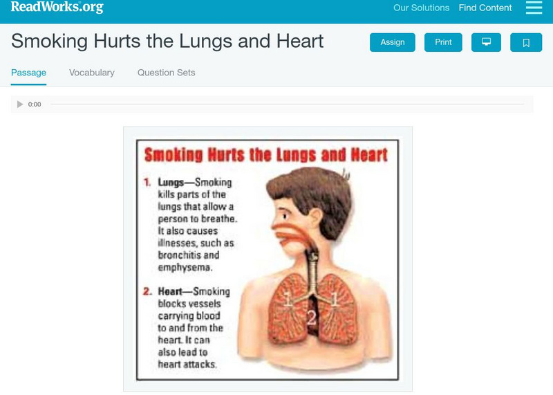 Read Works: Smoking Hurts the Lungs and Heart Activity Read Works: Smoking Hurts the Lungs and Heart Activity