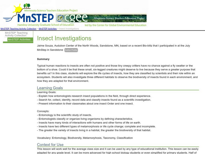 Serc: Insect Investigations Lesson Plan Serc: Insect Investigations Lesson Plan