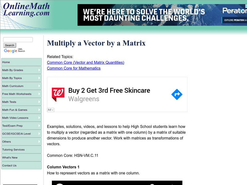 Online Math Learning: Multiply a Vector by a Matrix Unit Plan