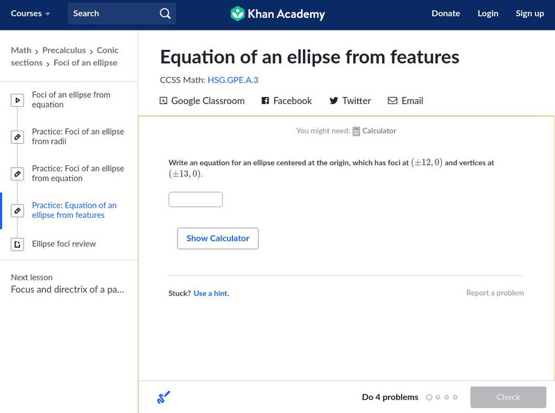 Khan Academy: Equation of an Ellipse From Features Unknown Type Khan Academy: Equation of an Ellipse From Features Unknown Type