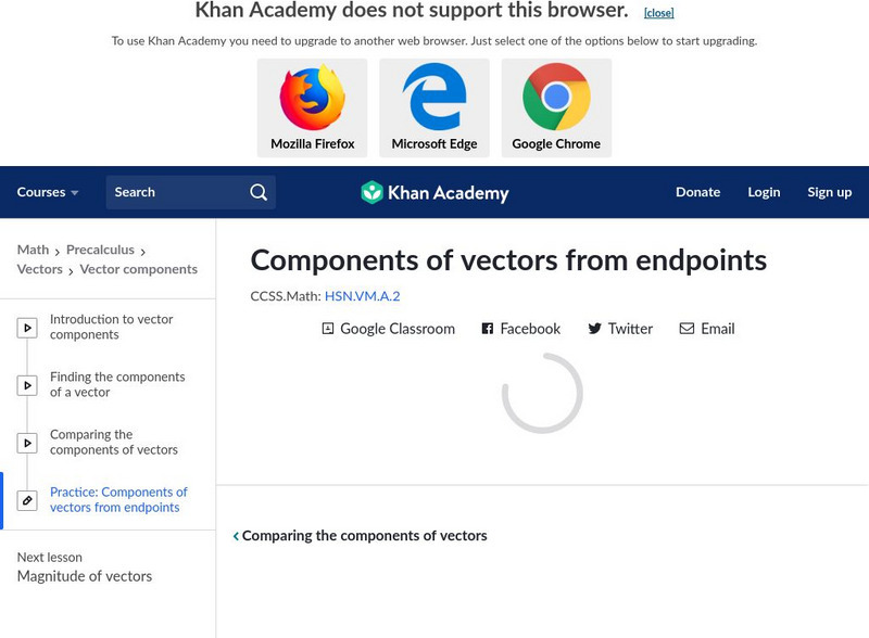 Khan Academy: Components of Vectors and Endpoints Unknown Type Khan Academy: Components of Vectors and Endpoints Unknown Type