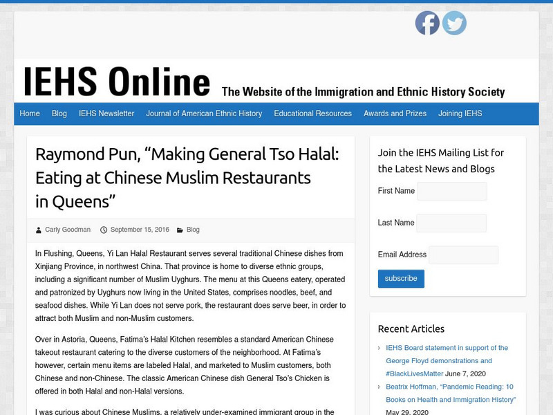 Iehs: Raymond Pun, Making General Tso Halal: Eating at Chinese Muslim Restaurant Article Iehs: Raymond Pun, Making General Tso Halal: Eating at Chinese Muslim Restaurant Article