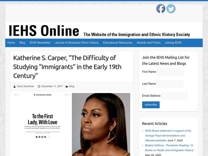 Iehs: Katherine S. Carper, "Difficulty of Studying "Immigrants" in Early 19th C" Article Iehs: Katherine S. Carper, "Difficulty of Studying "Immigrants" in Early 19th C" Article