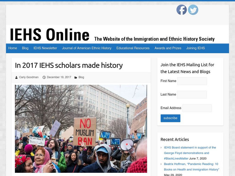 Iehs: In 2017 Iehs Scholars Made History Article Iehs: In 2017 Iehs Scholars Made History Article