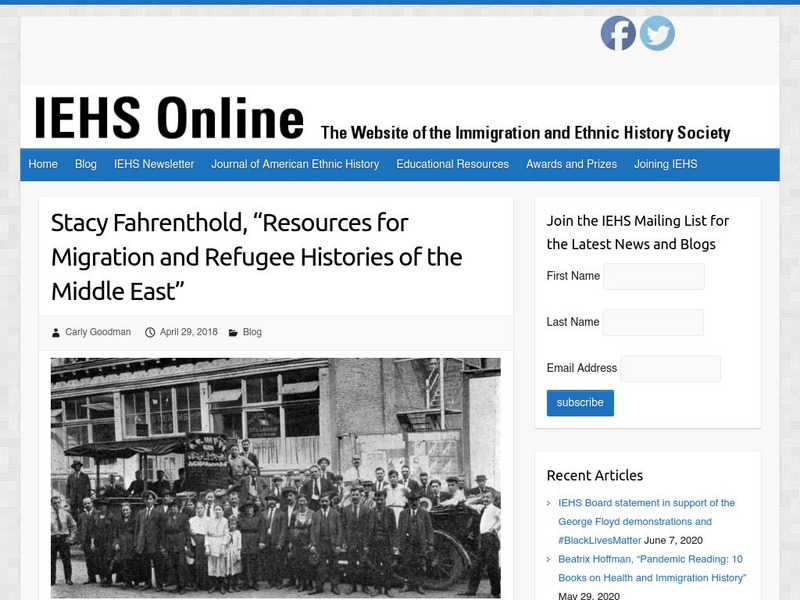 Iehs: Stacy Fahrenthold, "Resources for Migration and Refugee Histories of Me" Article Iehs: Stacy Fahrenthold, "Resources for Migration and Refugee Histories of Me" Article
