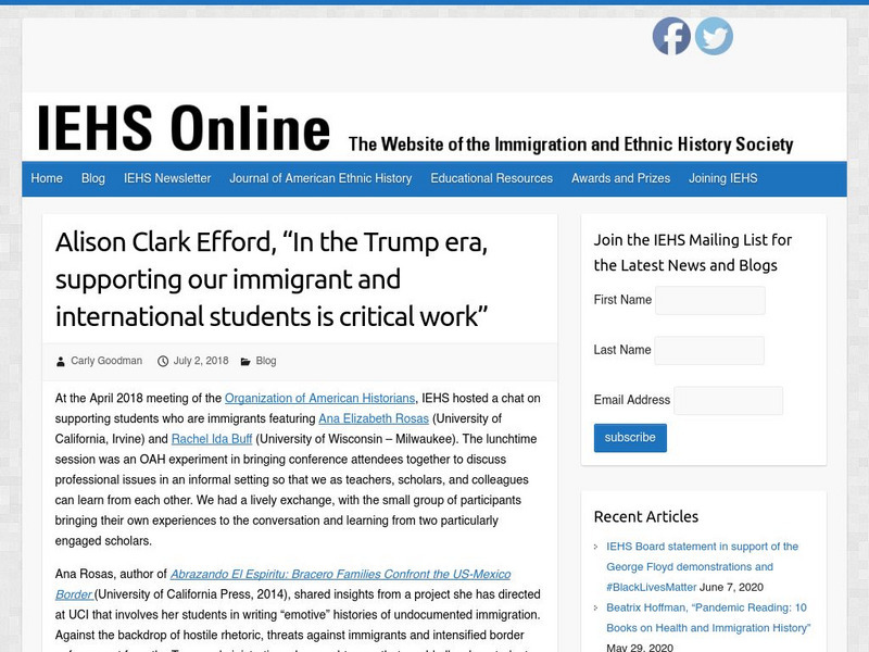Iehs: Alison Clark Efford, in the Trump Era, Supporting Our Immigrants Article Iehs: Alison Clark Efford, in the Trump Era, Supporting Our Immigrants Article