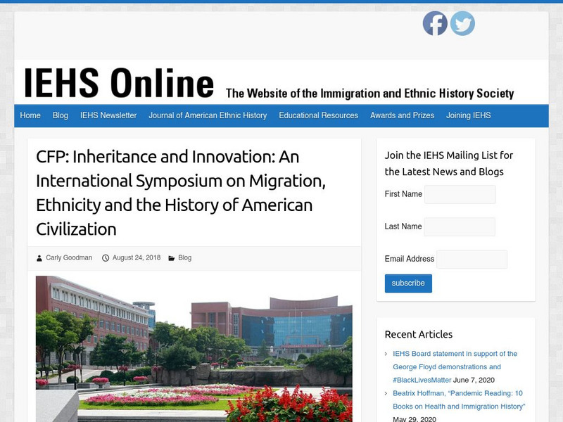 Iehs: Cfp: Inheritance and Innovation: An International Symposium on Migration Article Iehs: Cfp: Inheritance and Innovation: An International Symposium on Migration Article