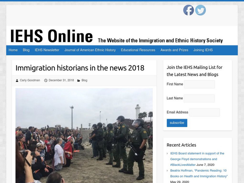 Iehs: Immigration Historians in the News 2018 Article Iehs: Immigration Historians in the News 2018 Article