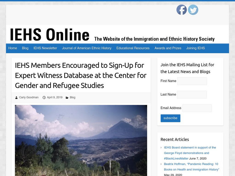 Iehs: Expert Witness Database at the Center for Gender and Refugee Studies Article Iehs: Expert Witness Database at the Center for Gender and Refugee Studies Article