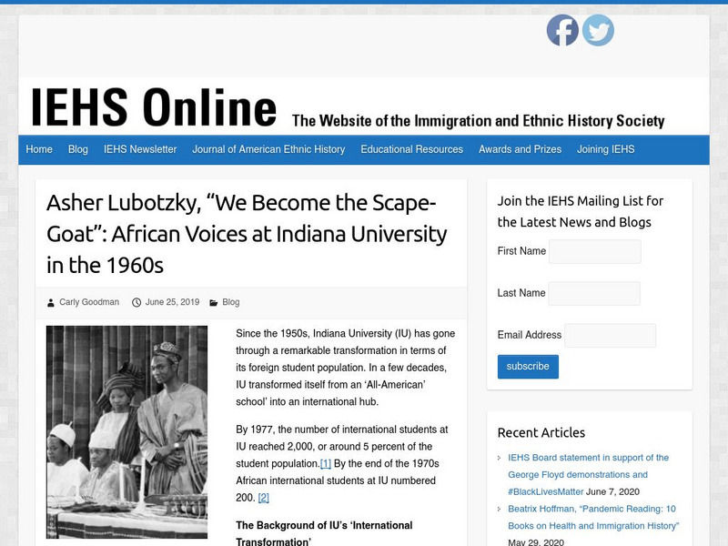 Iehs: Asher Lubotzky, We Become the Scape Goat: African Voices at Indiana Univ. Article Iehs: Asher Lubotzky, We Become the Scape Goat: African Voices at Indiana Univ. Article