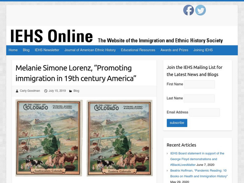 Iehs: Melanie Simone Lorenz, "Promoting Immigration in 19th Century America" Article Iehs: Melanie Simone Lorenz, "Promoting Immigration in 19th Century America" Article