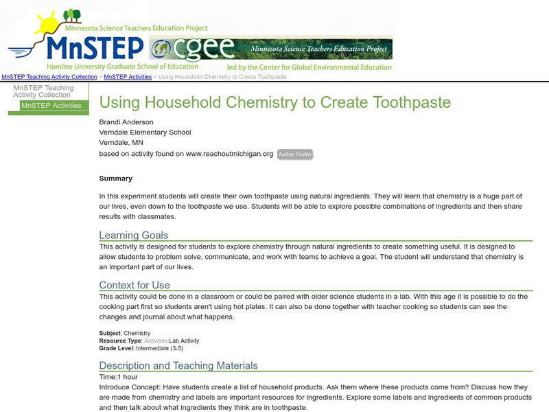 Serc: Using Household Chemistry to Create Toothpaste Lesson Plan