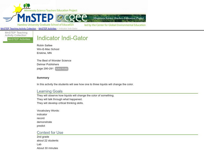 Serc: Indicator Indi Gator Lesson Plan