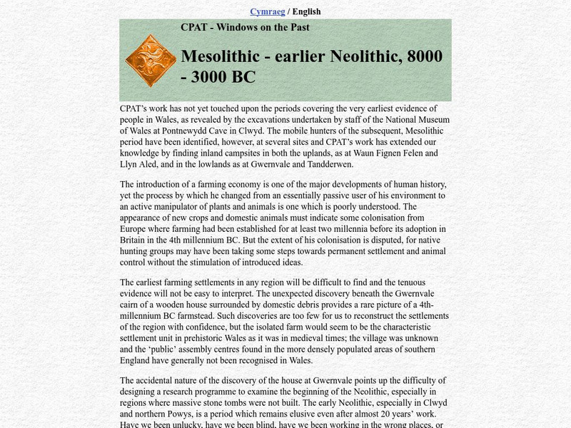 Cpat: Windows on the Past: Mesolithic Earlier Neolithic, 8000 3000 Bc Article Cpat: Windows on the Past: Mesolithic Earlier Neolithic, 8000 3000 Bc Article