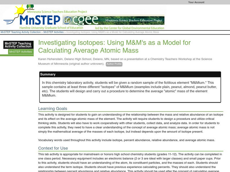 Serc: Investigating Isotopes: Using M&m's as a Model for Calculating Atomic Mass Lesson Plan