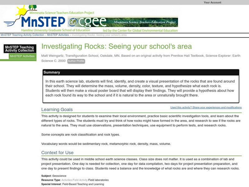 Serc: Investigating Rocks: Seeing Your School's Area Lesson Plan Serc: Investigating Rocks: Seeing Your School's Area Lesson Plan