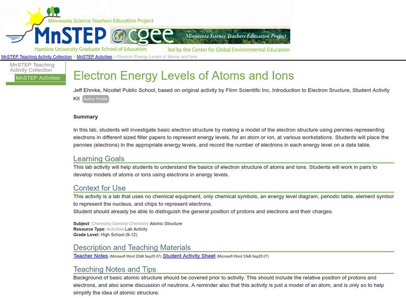 Serc: Electron Energy Levels of Atoms and Ions Lesson Plan Serc: Electron Energy Levels of Atoms and Ions Lesson Plan