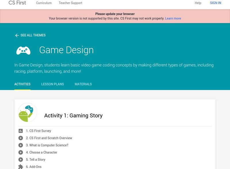 Cs Education at Google: Cs First: Game Design Theme Lesson Plan Cs Education at Google: Cs First: Game Design Theme Lesson Plan