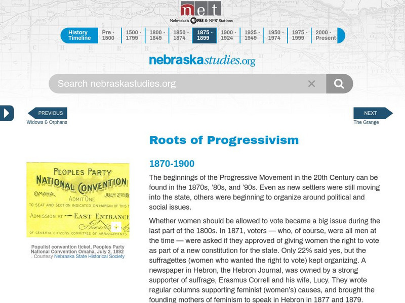 Nebraska Studies: Roots of Progressivism Handout Nebraska Studies: Roots of Progressivism Handout
